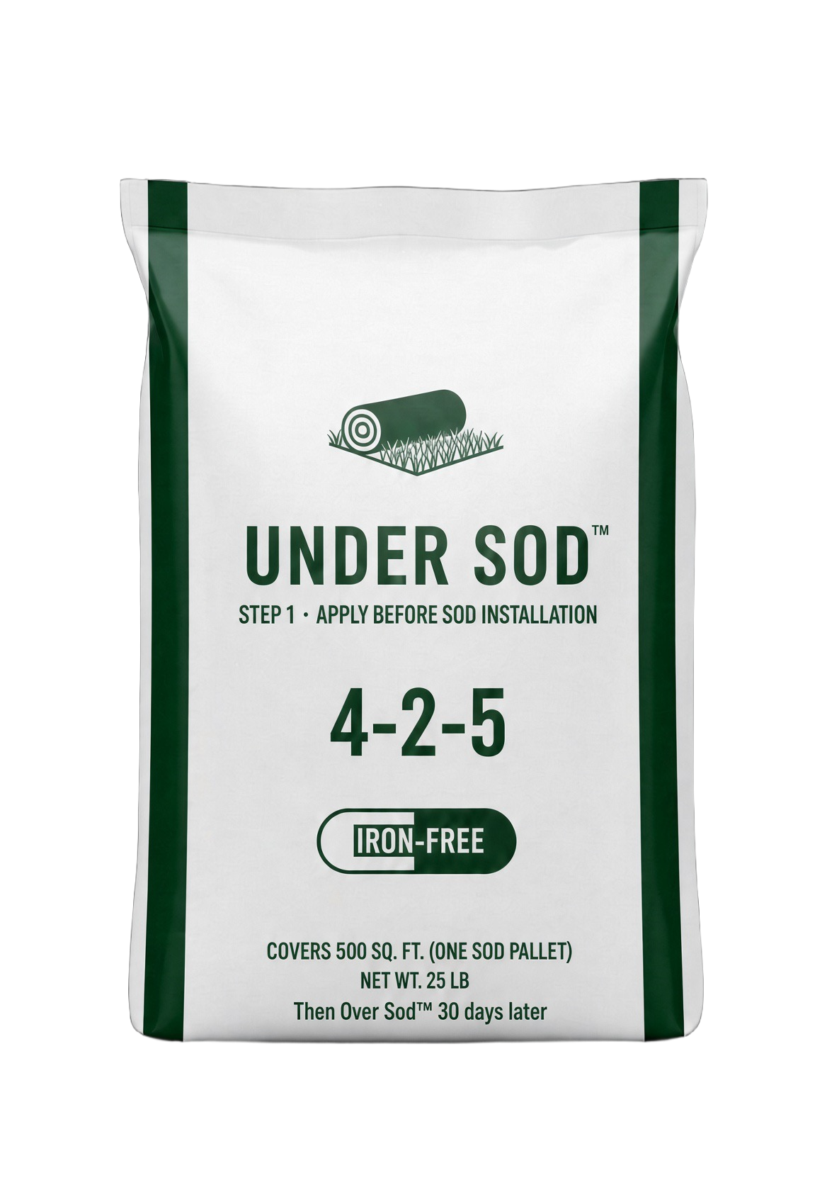UNDER SOD 4-2-5 and OVER SOD 8-0-6 bags, the two-step fertilizer system for new sod